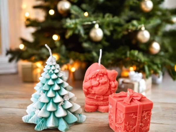 Christmas Scented Wax Candle | Xmas Candle | Santa, Gift & Tree | Pack Of 3 Candle (Multicolor, Pack of 3)