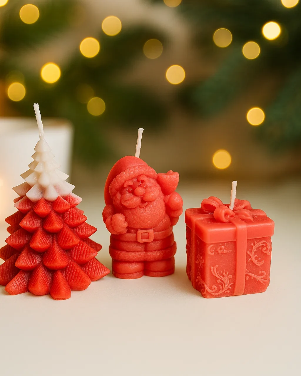 Christmas Wax Candle - Santa, Gift, Tree, 3 Pack