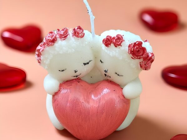 Teddy Couple Heart Candle